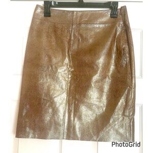 Express Coated Genuine Leather Shimmering Gold Pencil Skirt